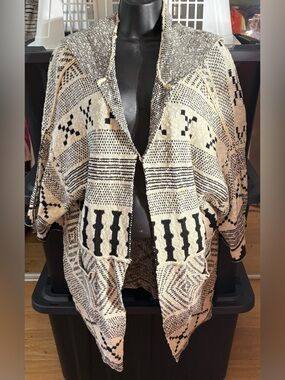 Open-Front Geometric Knit Cardigan With Hood